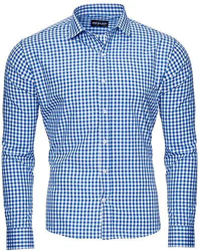 Produktbild: Reslad Herren Hemd Slim Fit Bürohemd Männerhemd Karohemd Männer Blau Weiß Kariertes Hemd Herren Bügelfrei RS-7007 Blau M