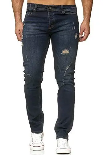 Produktbild: Reslad Jeans Herren Destroyed Look Slim Fit Denim Strech Jeans-Hose RS-2062 (W29 / L32, Dunkelblau (2090))