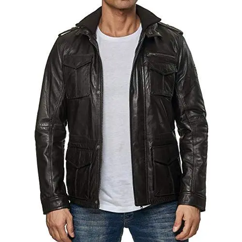Produktbild: Reslad Lederjacke Herren Echtleder Trenchcoat Jacken für Männer | Bequeme Übergangsjacke aus Nappa Leder RS-9033 Braun XXL