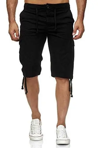 Produktbild: Reslad Leinen Cargo Shorts Männer Strandhose Herren Leinenhose 3/4 Hose Freizeit Kurze Hosen Sommer Bermudas RS-3001 Schwarz 2XL
