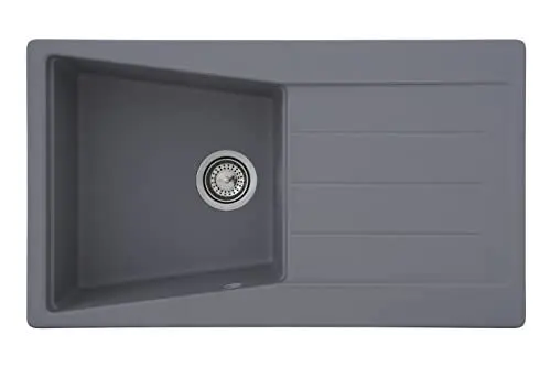 Produktbild: respekta Seattle Granitspüle in Grau / 1 Becken Einbauspüle in 86 x 50 cm / Spülbecken geeignet für Unterschränke ab 50 cm Breite