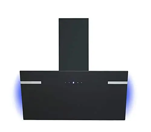 Produktbild: Respekta Dunstabzugshaube kopffrei / Dunstabzugshaube schräg 90 cm / Metallgehäuse mit Glasschirm in Schwarz / Abluft - und Umluftfunktion / CH69090SA+ / A+ / 43–63 dB