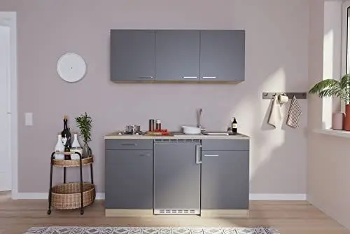 Produktbild: respekta Küche Miniküche Singleküche Küchenzeile Pantry Eiche Grau Luis 150 cm