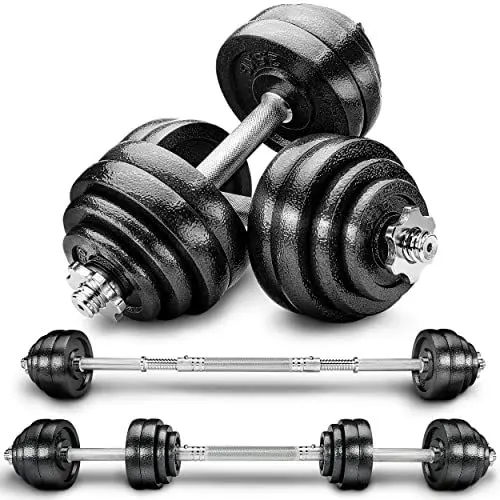 Produktbild: RE:SPORT 2 in 1 Hanteln Set 30kg | Hantelset Gusseisen verstellbar | Kurzhantel & Langhantel | Sternverschlüsse & Verbindungsrohr