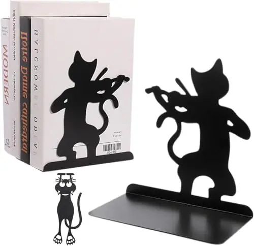 Produktbild: Resszo 2 Stück Buchstützen, Buchstütze aus Metall, 16X10X17.5 cm, Schwarz Bücherstütze Book Holder, Bücherstütze Book Holder mit Rutschfester Matte Bücherstopper für Kinder, Schule, Bibliothek