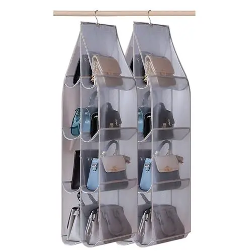 Produktbild: Resszo 2 Stücke Handtaschen Aufbewahrung, Taschenaufbewahrung Hängend mit 8 Taschen, Faltbarer Kleiderschrank Organizer Hängend für Handtaschen, Platzsparender Handtaschenorganisator