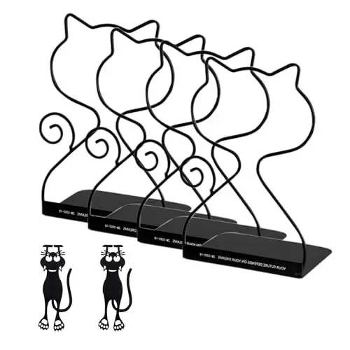 Produktbild: Resszo 4 Stück Buchstützen, Buchstützen Metall, Buchstütze Schwarz mit Anti-Rutsch-Design, Buchstütze für Regale, für Bibliothek, Schule, Büro,Zuhause