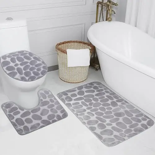 Produktbild: Resszo Badteppich Set 3 Teilig, Saugfähig rutschfeste Badezimmerteppich Set, Weich Mikrofaser Badematte mit Toilettendeckelabdeckung