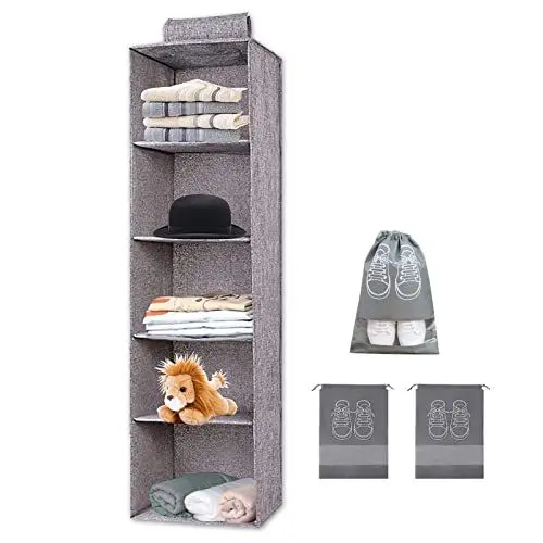 Produktbild: Resszo Hängeorganizer, Stabiler Hängeregal Schrankorganizer mit 5 Lagen, 27 x 27 x 100 cm Kleiderschrank Organizer für Unterwäsche, Hose, Handtuch, Schlafanzug und Hut usw