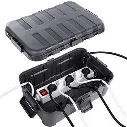 Produktbild: RESTMO Extra große wasserdichte Kabelbox, IP54 wasserdicht, Outdoor-Kabelsicherheitsbox, wetterfester Elektrokasten zum Schutz von Steckdosenleisten, Außensteckern (32 x 22 x 13 cm) - Grau