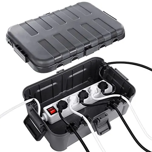 Produktbild: RESTMO Extra große wasserdichte Kabelbox, IP54 wasserdicht, Outdoor-Kabelsicherheitsbox, wetterfester Elektrokasten zum Schutz von Steckdosenleisten, Außensteckern (32 x 22 x 13 cm) - Grau