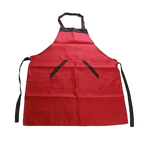Produktbild: NYSUZHOUJI Regulierbares Unisex-Schürzenkleid aus Polyester mit Taschen, Chef, Kellner, Küche, Restaurant (Roter Rock mit schwarzen Rändern)