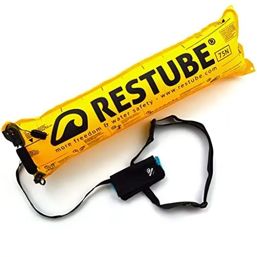 Produktbild: Restube Active – Aufblasbare Schwimmboje für Open Water Schwimmer – Rettungsboje Schwimmhilfe für Erwachsene mit Einhand-Auslösung & Signalpfeife
