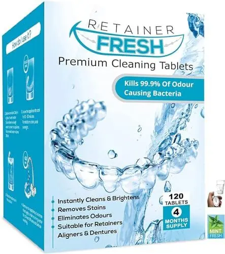 Produktbild: Retainer Reinigungstabletten – 120 Tabletten Retainer frisch, halten Sie Ihre Retainer und fleckenfrei – Retainer Reiniger Tablette, Mundschutz, gebissreiniger tabs, zahnschiene