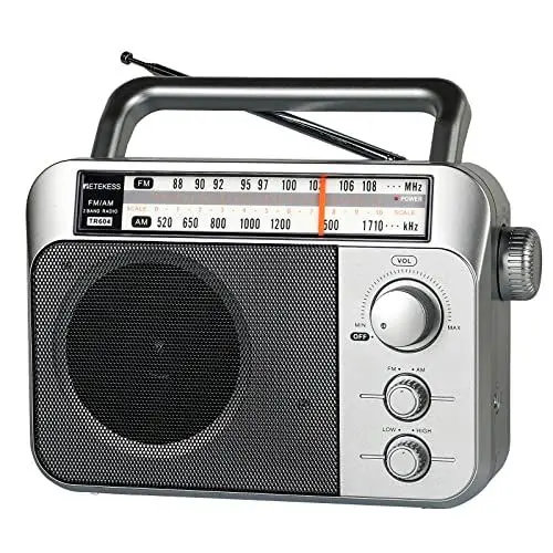 Produktbild: Retekess TR604 AM FM Radio,Tragbares Radio,Netzkabel oder Batteriebetrieb,Großer Knopf,Großer Lautsprecher,Einstellbare Höhen und Bässe,Radio für Senioren,Küche,Für Schlafzimmer