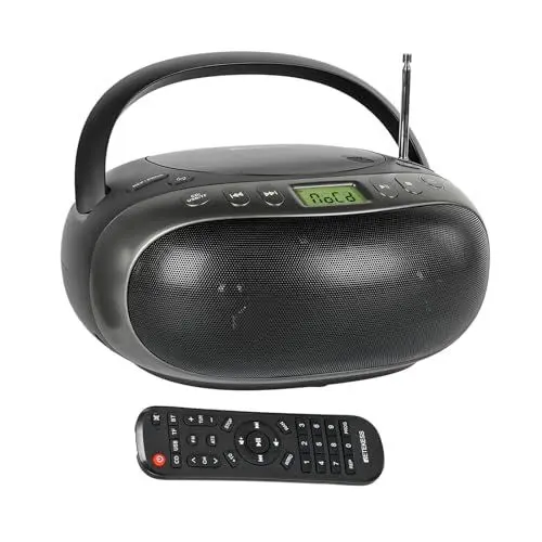 Produktbild: Retekess TR634 Tragbarer CD Player,Boombox mit Bluetooth Radio,UKW Radio,Fernbedienung,Stereo-Lautsprecher,MP3,AUX,USB,Abschalten,für Ältere Menschen (Schwarz)