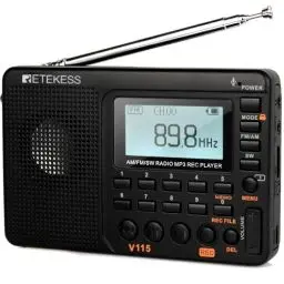 Produktbild: Retekess V115 Tragbares Digitales Radio,Petite Radio Rechargeable,Radio AM FM SW,1000mAh Wiederaufladbare,100 Stationsspeicher,3 Aufzeichnungsmodus,für Familie,Outdoor,Garten(Noir)