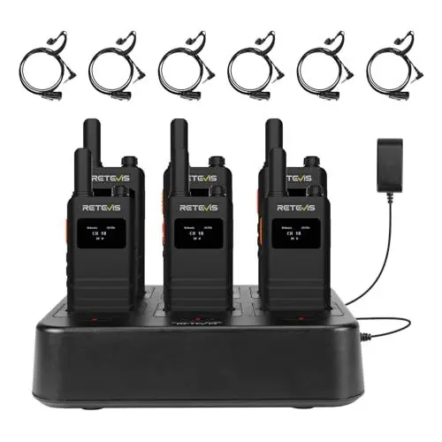 Produktbild: Retevis B63S Funkgeräte, RT622P (3.0) Walkie Talkie für Erwachsene, mit Ohrhörern, Ultradünne 15 mm, LCD-Bildschirm, 6 Wege Ladegerät, Walki Talki 6er Set für Hotel, Einzelhandel (6 Stück, Schwarz)
