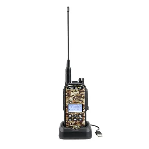 Produktbild: Retevis EZTalk 62 Walkie Talkie, Funkgerät Dualband, 2200 mAh Li-on-Akku, Stummschaltung mit Einer Taste, 7 Jagdrufe, IP67 Wasserdicht, Walkie Talkie 10 km für die Jagd, Airsoft (1 Stück, Tarnung)