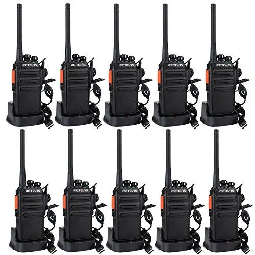 Produktbild: Retevis RT24 Plus Funkgerät Set, Walkie Talkie PMR Lizenzfrei Profi, 16 Kanäle Wiederauflabar USB Ladeschale,Walkie Talkie 10er Set mit Headset für Schule,Transport(10 STK, Schwarz)