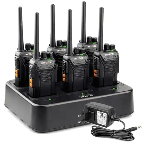 Produktbild: Retevis RT27 Funkgerät Professionell, Walkie Talkie PMR446, Funkgeräte mit 6 Fach Ladegerät,16 Kanäle VOX, Funkgeräte 6er Set für Baustelle, Sicherheitsdienst, Logistics (6 Stück, Schwarz)