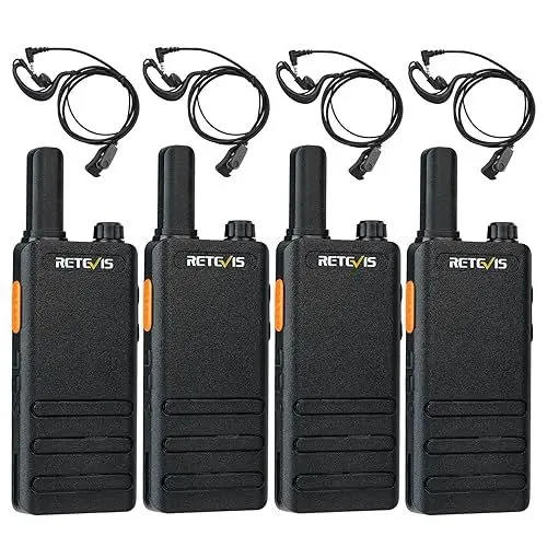 Produktbild: Retevis RT622P Walkie Talkie Wiederaufladbar Profi PMR Funkgerät mit Headset, 15mm Ultra-dünn, 1620mAh Akku USB C, VOX, Leicht Walkie Talkies 4er Set für Restaurant (4 Stück, Schwarz)
