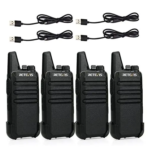 Produktbild: Retevis RT622 Funkgerät, PMR446 Lizenzfreies Mini Walkie Talkie Wiederaufladbar, VOX Squelch, Notfall Alarm Restaurant Funkgeräte Profi für Erwachsene, K 12 Bildung (Schwarz, 4er Pack)