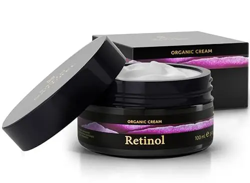 Produktbild: Retinol Creme 100ml mit Bio Aloe Vera + Salicylsäure - 100% Vegan - Anti Aging Feuchtigkeitscreme, Anti Pickel - Gegen unreine Haut Gesicht - Skincare Satin Naturel