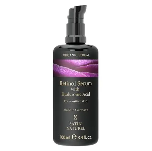 Produktbild: Satin Naturel Retinol Serum 100ml - Retinol hochdosiert mit Hyaluron + BIO Aloe Vera + Niacinamide + Salicylsäure (BHA) - Falten Weg Soforteffekt, strahlende Haut - Für empfindliche Haut - Vegan