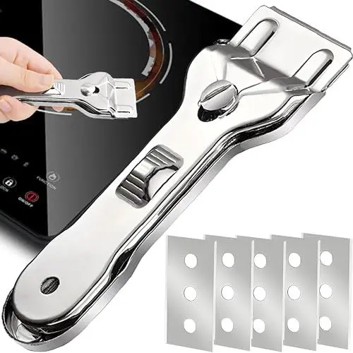 Produktbild: Retoo Ceranfeldschaber Edelstahl, Schaber für Küche und Haushalt mit 5 Klingen für Ceranfeld Kratzer, Herd Glasschaber, Backofen, Küchenschaber Set, Keramikschaber, Reinungsschaber Induktionskochfeld