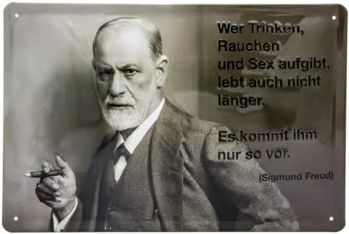 Produktbild: Retro Blechschild - Sigmund Freud Lebensweisheit Aphorismus - lustiger Spruch - hochwertig geprägtes Stahlblech - Deko Schild, 30 x 20 cm (Lustiger Spruch)