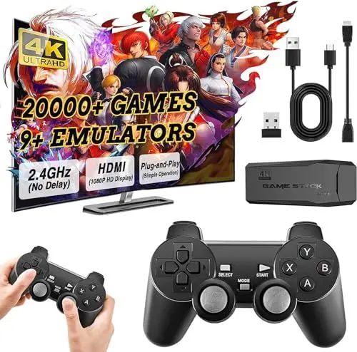 Produktbild: Retro Konsole Spielkonsole Videospielkonsole, 21000+ Spielen Plug and Play Game Stick mit 2 Gamepads, 4K HDMI Ausgang, Wireless Game TV Stick, Spiele Geschenk für Jungen und Erwachsene (128G Pro++)