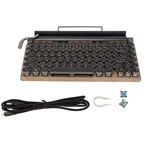 Produktbild: Annadue Retro-Schreibmaschinen-Tastatur, kompakt, Retro, gepunktet, Vintage, mechanische Bluetooth-Tastatur, kabellos, für Desktop/Laptop, Mac/Telefon, 83 Tasten, Blauer Schalter