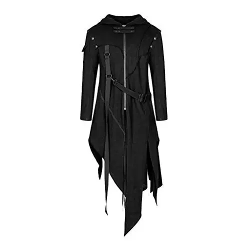 Produktbild: Retro Punk Jacke für Herren Asymmetrischer Kapuzenmantel Party Outbekleidung Reißverschluss Design Mäntel & Jacken im Stil (Black, L)