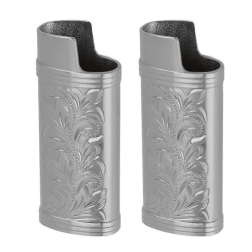Produktbild: Retro-Feuerzeughülle, 2 Stück Weiche Metall-Feuerzeug-Schutzhülle, Blumendruck für Feuerzeugsammler (Grey)