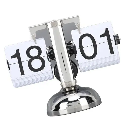 Produktbild: Retro-Flip-Uhr, 304 Edelstahl, Mechanisch Einstellbare Zeit-Flip-Uhr, Große Zahl für Tischplatte (Weiße Seite)