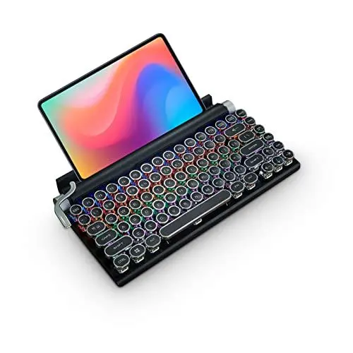 Produktbild: Retro-Schreibmaschinen-Tastatur, LED/Weißlicht-Hintergrundbeleuchtung Bluetooth 5.0 Retro-Bluetooth-Tastatur, wiederaufladbar 83 Tasten Volltasten Punchless Retro mechanische Tastatur für Windows, iOS