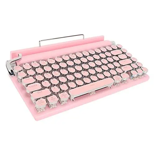 Produktbild: Mechanische Schreibmaschinentastatur, Retro Bluetooth Schreibmaschinentastatur mit 83 Tasten, Blauer Schalter, Mediensteuerung, Retro Rundtasten, Tastatur mit LED Hintergrundbeleuchtung und(Rosa)