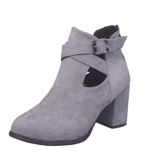 Produktbild: Retro-Stiefel mit Niedrigem Absatz für Damen, Stiefel mit Dicker Sohle und Zehen aus Wildleder Bequeme Rutschfeste Stiefel für Damen