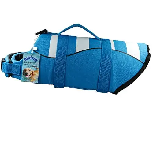 Produktbild: Rettungswesten für Hunde, Schwimmweste für Haustiere, Lifejacket Dog, Hundesachen, Sicherheit, verstellbare Schwimmweste mit Griff, Schwimmweste für Hunde (blau, L)
