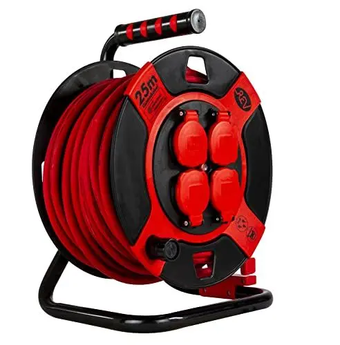 Produktbild: REV 0010305612 Kabeltrommel, Outdoor, 4 Schutzkontaktsteckdosen, 25 m, schwarz