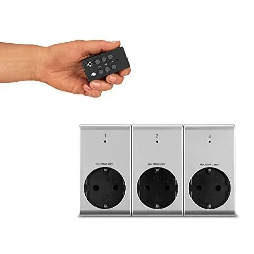 Produktbild: REV Funksteckdosen, Fernbedienung, bis 25m,1000W/St., silbern