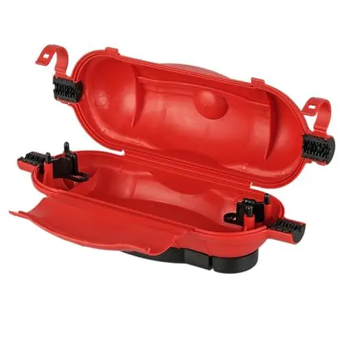 Produktbild: REV Kabelsafe – wasserdichte Kabelbox zum Schutz vor Feuchtigkeit und Regen – ideal für Verlängerungskabel, Stecker & Kupplungen. Mit Kabelaufwickler & Zugentlastung, IP44 – rot