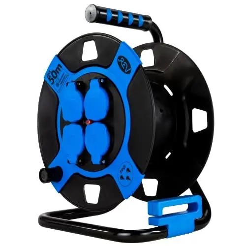 Produktbild: REV Kabeltrommel ohne Kabel, Leertrommel IP44 Outdoor, kabellose Trommel mit 4 Schutzkontaktsteckdosen, schwarz