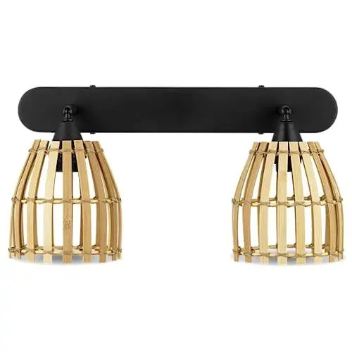 Produktbild: REV LED Wandleuchte innen - 2x E14 38x13x20cm LED Lampe für Wohnzimmer und Schlafzimmer, Wandlampe in Rattanoptik