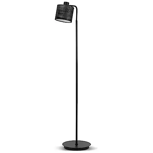 Produktbild: REV Stehlampe - Stehleuchte mit Samt-Stoffschirm, modernes Design, einfacher Aufbau - ideal für Büro, Schlaf- & Wohnzimmer, E27 Fassung, schwarz