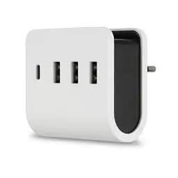 Produktbild: REV USB Ladegerät – USB-A und C Steckdosenadapter 3+1fach mit praktischer Ablagefläche – weiß