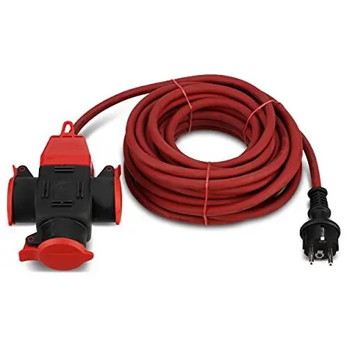 Produktbild: REV Verlängerung 3fach, Verlängerungskabel 10m Aussenbereich wasserd. 3680W, rot