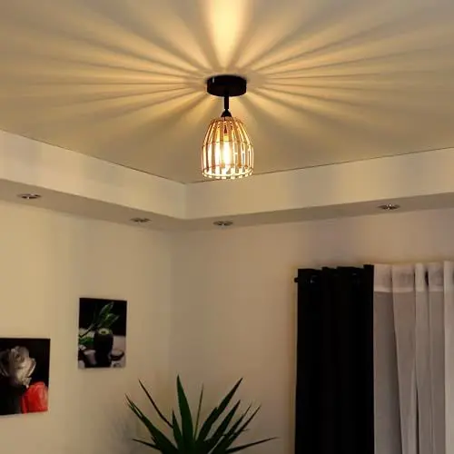 Produktbild: REV Wandleuchte innen - 1x E14 13x13x23cm Wandbeleuchtung für Wohnzimmer und Schlafzimmer, Wandlampe in Rattanoptik