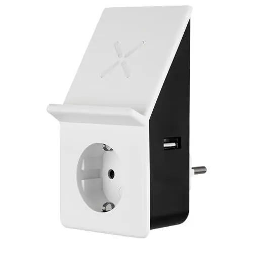 Produktbild: REV Wireless Charger – USB Ladegerät mit induktiver Ladestation, USB A & 230V Steckdose – Steckdosenadapter – weiß